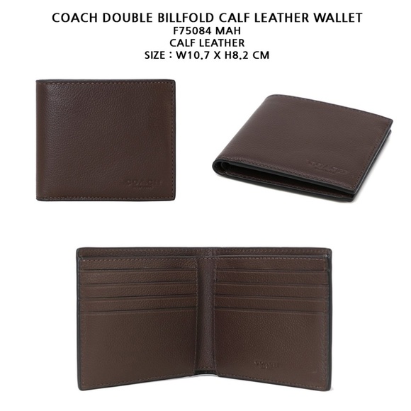 COACH NWT Mens Double Billfold Sport Calf Wallet